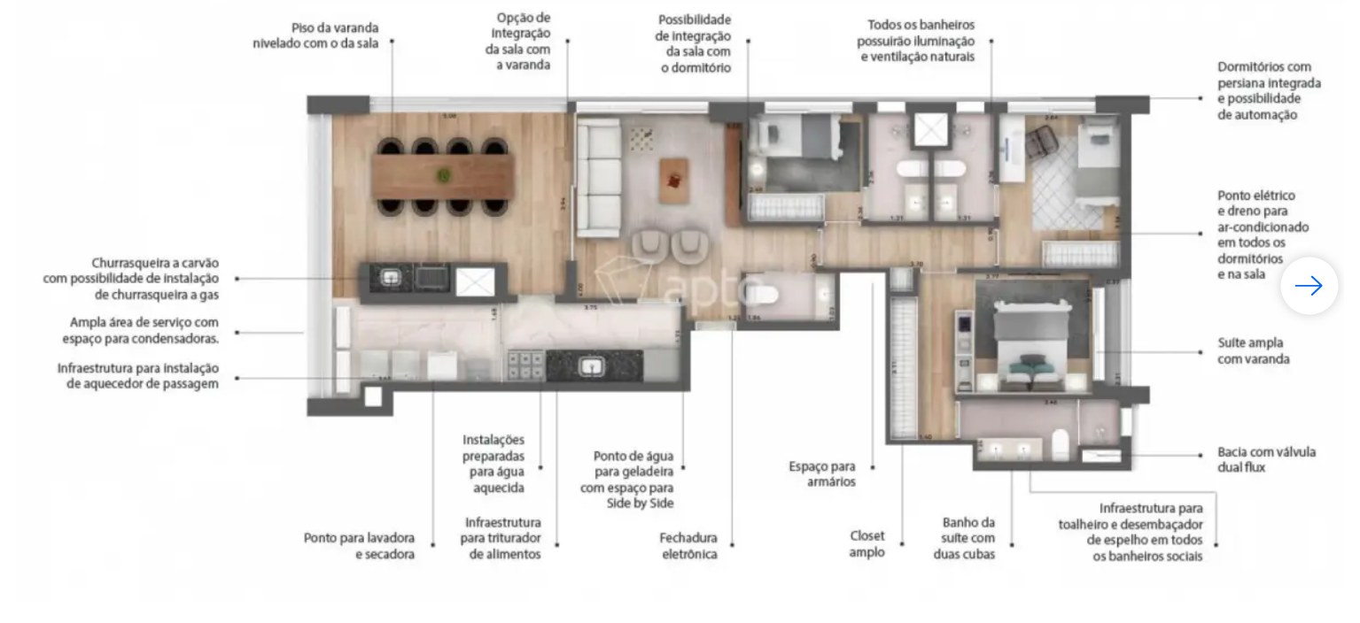 108 m²: 3 quartos Preço de venda a partir de R$ 1.848.017,00